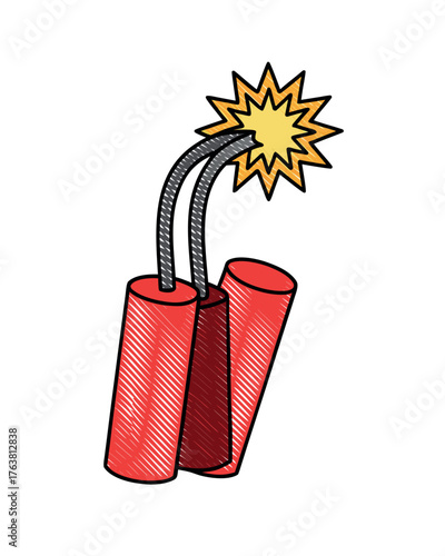 Dangerous Explosion Illustration: A close-up illustration of three red dynamite sticks, with a lit fuse sparking.