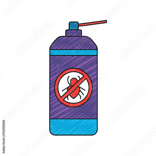 Bug spray illustration: A graphic representation of an insecticide spray bottle, designed to deter unwanted insect and bugs. with bug warning