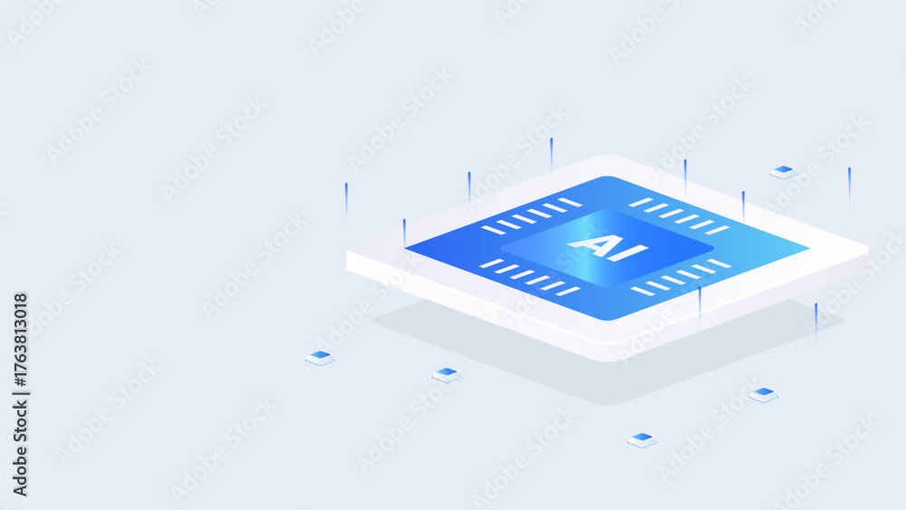 Artificial intelligence chip isometric vector illustration. floating ...