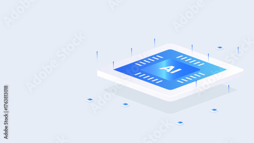 Artificial intelligence chip isometric vector illustration. floating microchip technology. Good for websites, banners, and landing