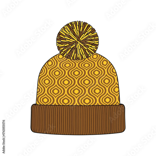 Cozy knitted bobble hat with geometric pattern winter fashion warm accessory vector