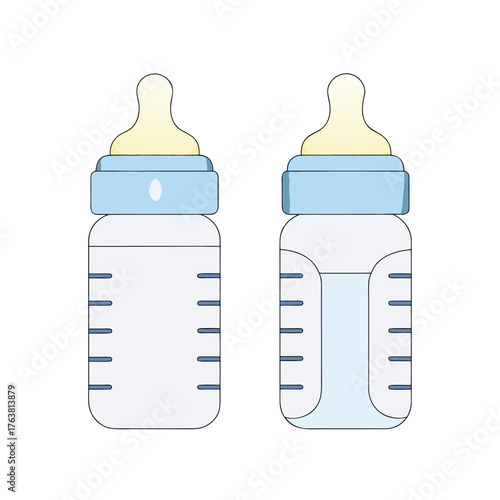 Baby bottle with milk and pacifier on a white background