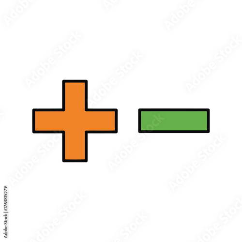 Orange plus symbol green minus symbol simple icons for choice decision or balance vector