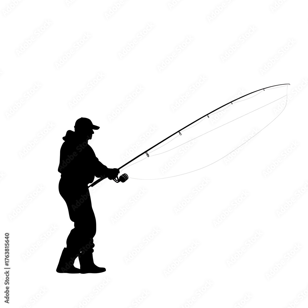 Obraz premium A silhouette of a person fishing with a rod and reel, focusing on the sport and capturing the essence of angling.
