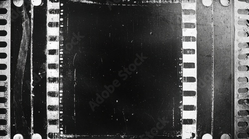 An isolated vintage film strip background with a worn texture and empty frame, perfect for creative projects or cinematographic themes.