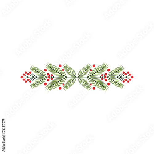 Festive christmas garland with pine needles holly berries and snowflakes elegant winter decoration vector
