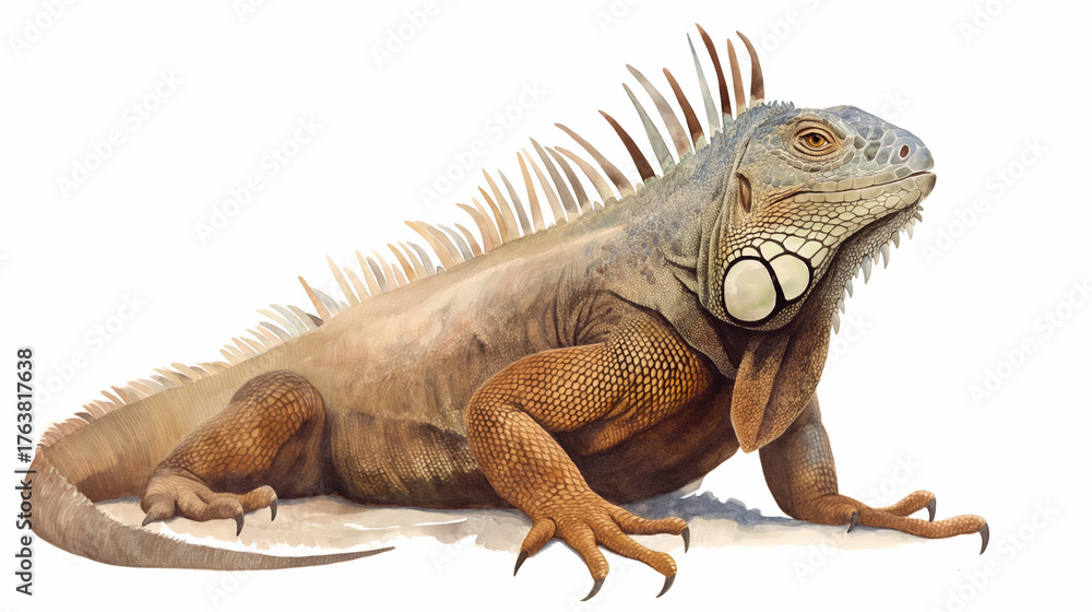 Fototapeta premium Ilustração em aquarela de iguana em fundo branco