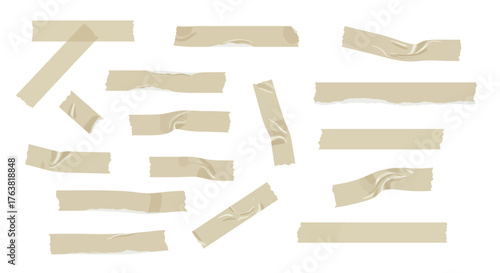 Set of realistic beige adhesive tapes with various shapes and textures
