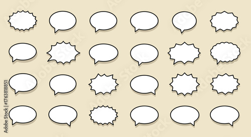 Variety of comic speech bubbles on beige background