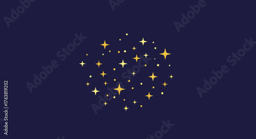 Golden sparkling stars on dark blue background