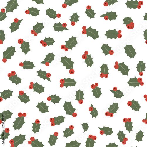 Festive holly berry pattern seamless christmas background festive holiday design vector