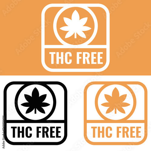 Thc free cannabis leaf symbol in square badge design Vector