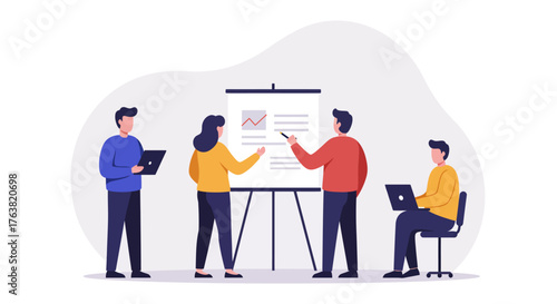 Business team analyzing growth chart in a modern office setting