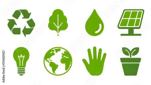Green icons symbolizing environmental stewardship and sustainability in a clean graphic illustration