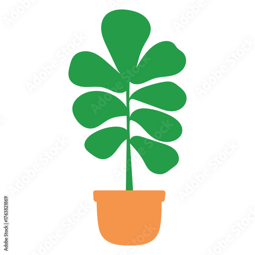 Fiddle Leaf Fig Plant Vector Icon in Flat Color Style for Interior and Botanical Illustration