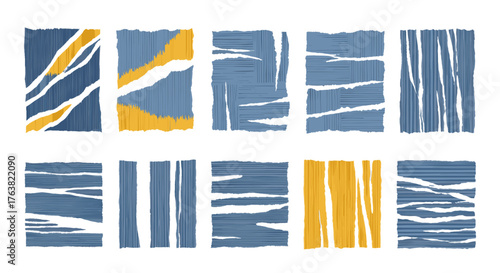 Vector  collection of ten abstract rectangular designs with varied line and color patterns present