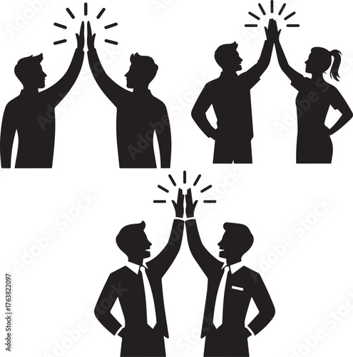Team High Five Silhouette – Celebration, Success, and Unity Concept