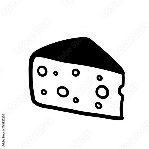 Hand-drawn cheese wedge with holes on a transparent background  