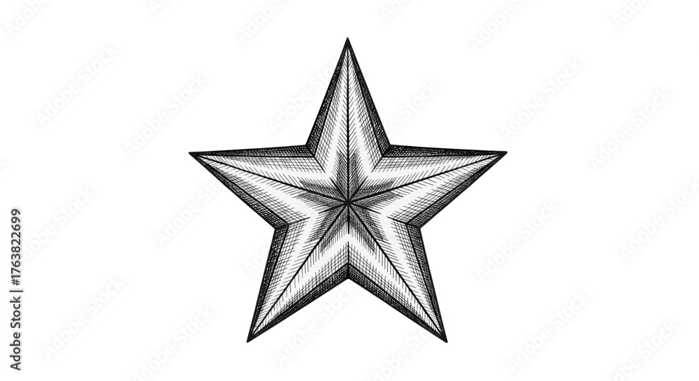 Obraz premium Vector illustration of a five pointed star with detailed shading and hatching technique drawing style