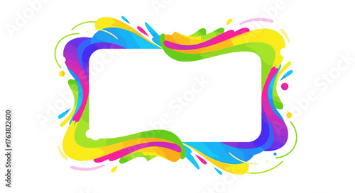 Vector  colorful abstract frame with wavy lines and splashes of paint in vibrant rainbow hues design