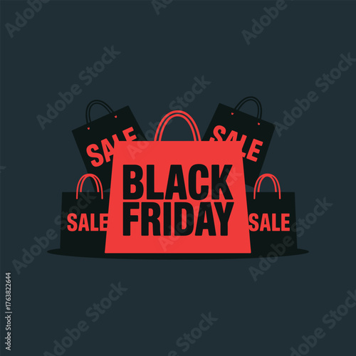 Black Friday Shopping Bags Banner with Red and Black Design – Modern Sale Promotion Concept
