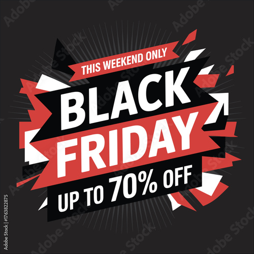 Black Friday Sale Banner with Bold Typography – Up to 70% Off Promotion Design