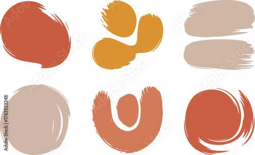 Set of organic rounded shapes with grainy brush strokes in soft neutral colors vector