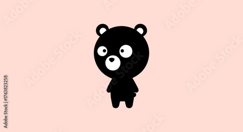 Cute black cartoon bear character with big eyes on a pastel background
