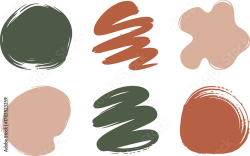 Soft neutral abstract shapes with grainy brush strokes for modern design vector