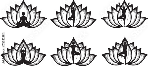 Yogi in Lotus Flower Symbol Spiritual Silhouettes