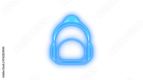 Blue glowing neon backpack icon isolated on transparent background. School supplies. Travel gear. Education concept. Digital UI element. Student life.