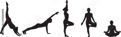 Single Yogi in Vinyasa Flow Sequence Silhouettes