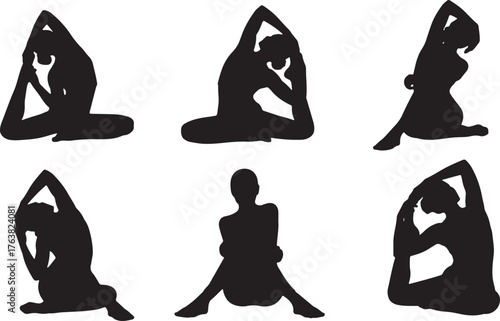 Seated Yoga Twists and Binds Silhouette Collection