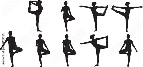Standing One-Leg Balance Yoga Poses Silhouette Pack
