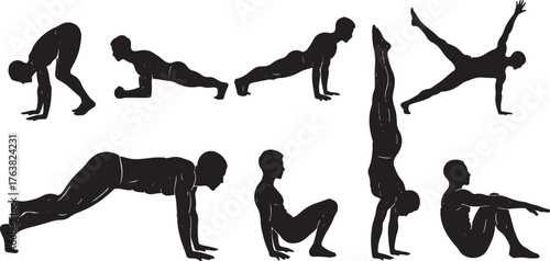Powerful Yoga Poses for Men Silhouette Vector Set