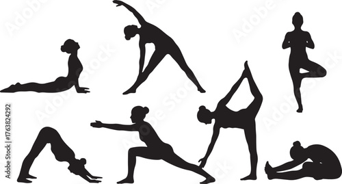 Classic Hatha Yoga Poses Silhouette Set