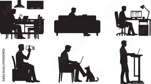 Work From Home and Remote Office Silhouettes