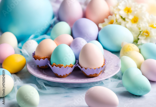 Easter pastel colored eggs