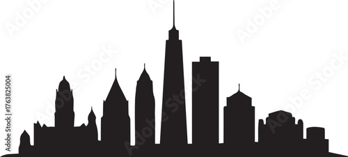Urban Skyline Silhouette: Cityscape Vector Design with Architectural Buildings and Landmarks