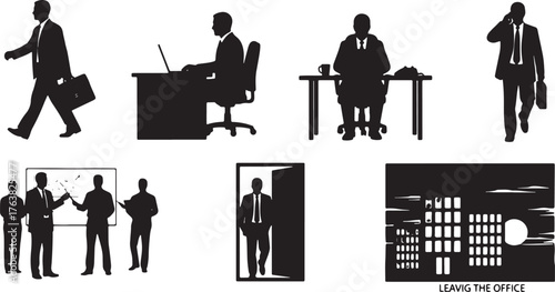A Businessman's Daily Routine Silhouette Sequence
