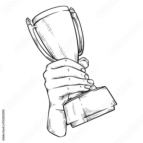 trophy cup vector line art hand drawn illustration