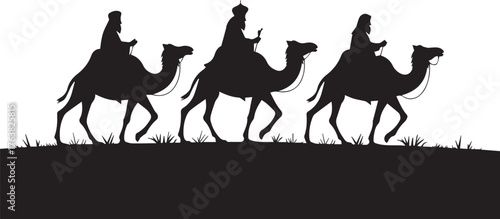 Silhouette Depicting the Three Wise Men on Camels Following the Star of Bethlehem