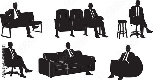 Various Seated Poses of Business People Silhouettes