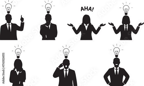 Business Idea and Eureka Moment Silhouettes with Lightbulbs