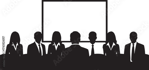 Business Group Watching a Large Screen Silhouettes