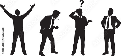 Business People Expressing Emotions Silhouette Set
