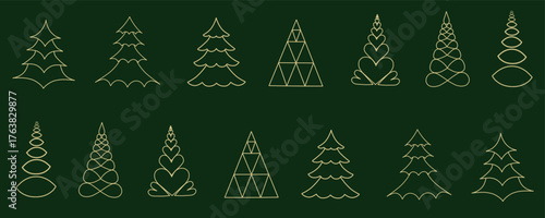 Vector set of fir trees on dark green background for christmas Day eps 1