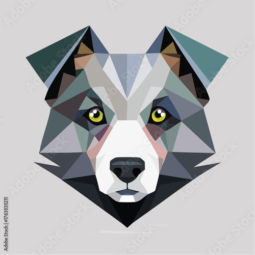 Geometric dog portrait illustration, abstract low poly art animal face, digital graphic design