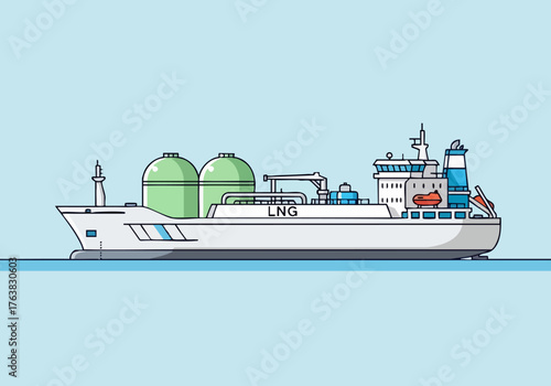 A modern LNG carrier illustration. Clean lines, vibrant green tanks, and a detailed ship design. Ideal for business, energy, and maritime themes.