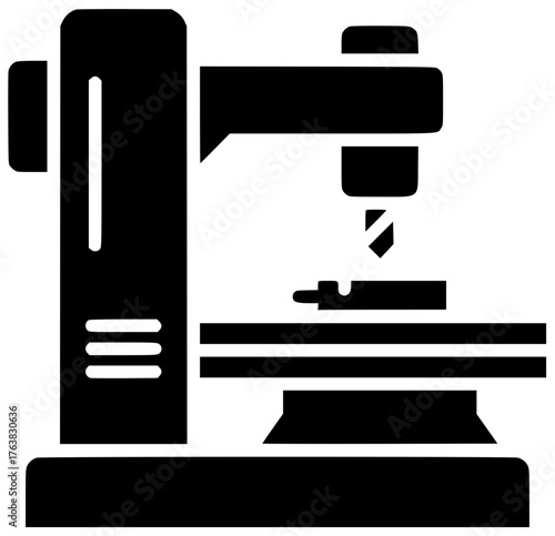 machine illustration industry silhouette factory logo technology icon engineering outline equipment manufacturing milling tool work cnc workshop machinery steel shape stainless vector graphic backgrou